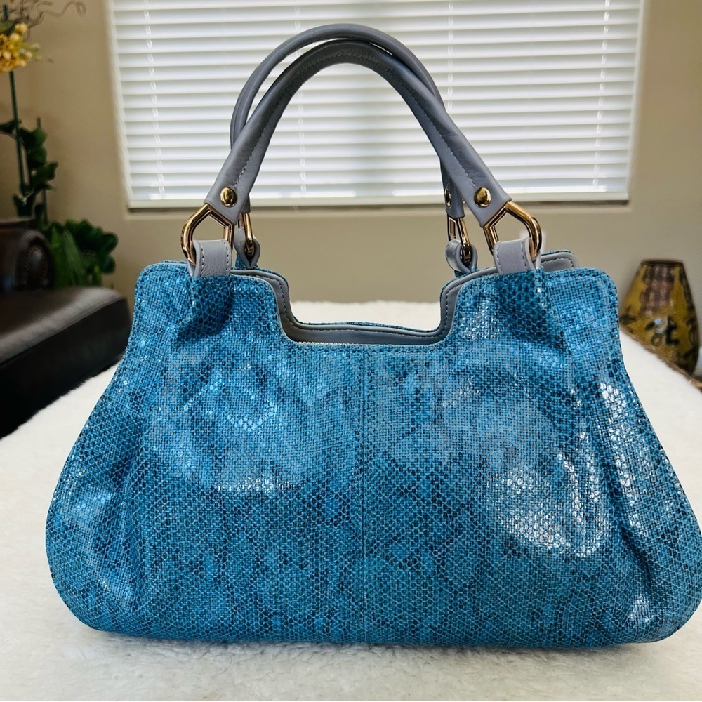 Lupuy Snakes Skin Print Blue/Gray Leather Handbag/Satchels Bag
